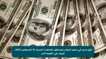 تغير جديد في سعر الدولار بمستهل تعاملات السبت 16 أغسطس 2025.. تعرف على القيمة الآن